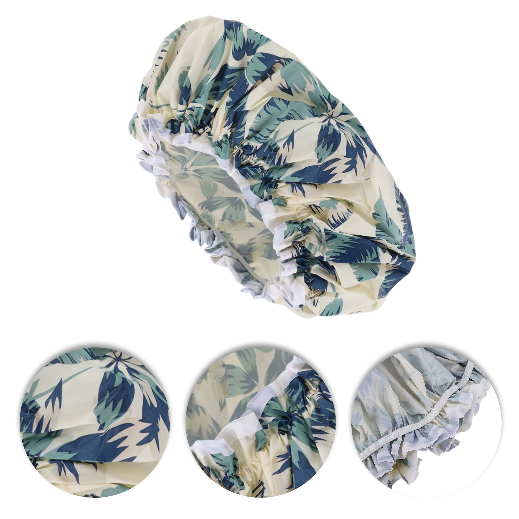 Unique Bargains Women's Leaves Pattern Shower Cap Blue 1 Pc