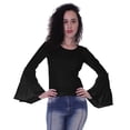 thumbnail image 1 of Moomaya T-Shirt à Manches Longues Évasées pour Femmes, Col Rond, Uni, Coupe Décontractée, T-Shirt d'Été, 1 of 5
