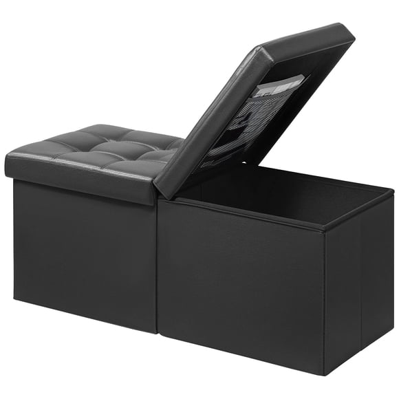 Banco otomano de almacenamiento AmasSmile, piel negra, 86 x 34 x 34 cm