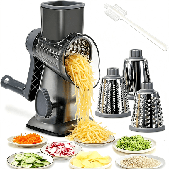 YUOFD Rotary Cheese Grater, Handheld Cheese Shredder with Kitchen Grater Vegetable Slicer,3 Interchangeable Blades, Dishwasher Safe, Easy to Clean Grater for Vegetable, Fruit, Nuts,Chocolate