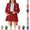 001-Red, variant on VOUZZA Girls Clothing Set Single Long Sleeve Blazer and Shorts 2-Piece Elegant Suit 3-14Y