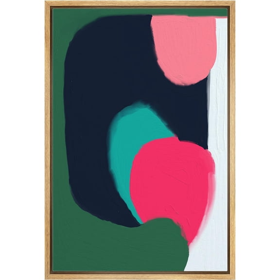 IDEA4WALL Framed Canvas Print Pink Green Paint Stroke Collage Polka Dots Abstract Wall Art Modern Artwork Decor Bohemian Colorful Relax/Zen for Living Room, Bedroom - Natural 16"x24"