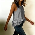 thumbnail image 4 of MORESEC Summer Women's Cotton Linen Tank Top Sleeveless Ruffle Blouse Cute Casual Boho Chic Tops Beach Vacation Party Wear, Gray M, 4 of 8