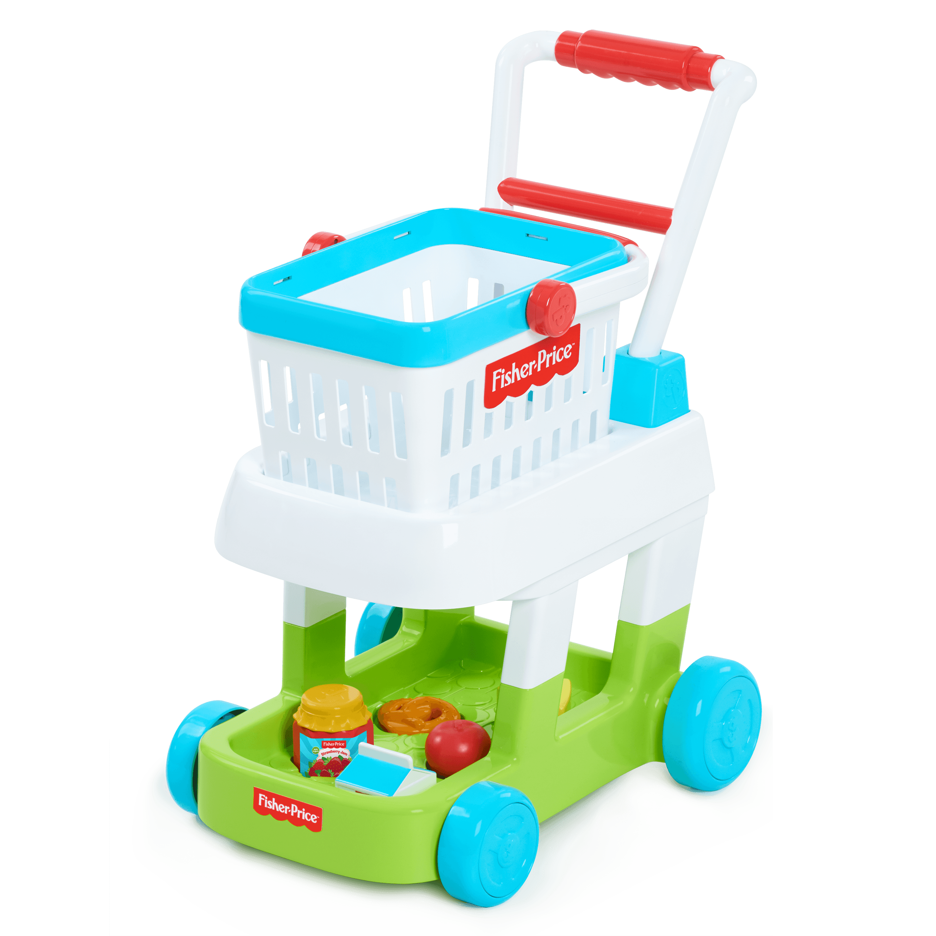 BRAND NEW REMOVABLE  FOOD FUN DOLLHOUSE PULL GROCERY SHOPPING CART ON WHEELS 