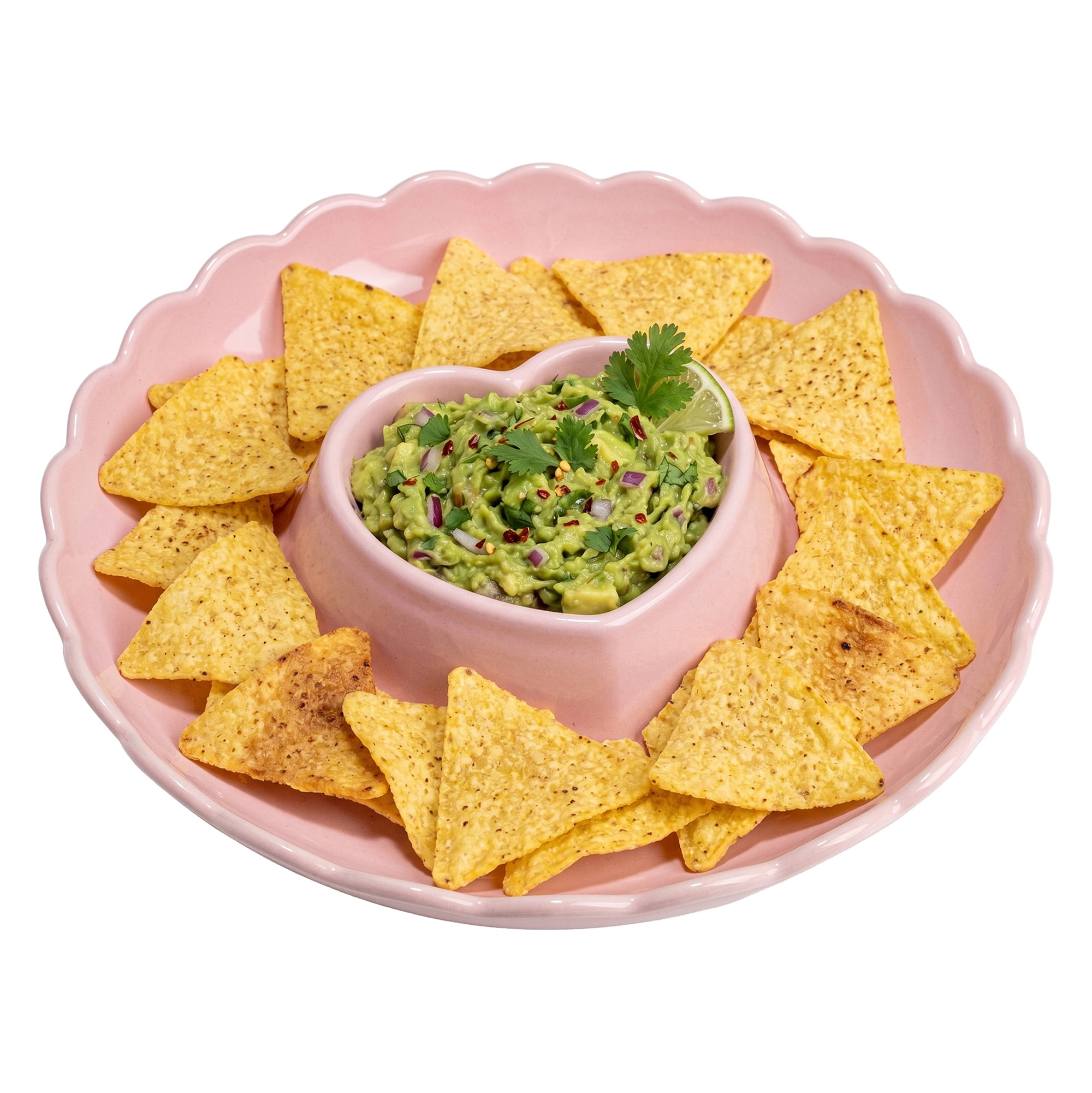 Paris Hilton Ceramic Stoneware Chip and Dip Serving Tray, 12-Inch, Scalloped Rim, Microwave and Dishwasher Safe, London Pink