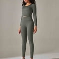 thumbnail image 4 of Summer and Autumn Workout Sets for Women 2 Piece High Waisted Casual Spring Long Sleeve Round-Neck Blouses & Shirts Sets, 4 of 7