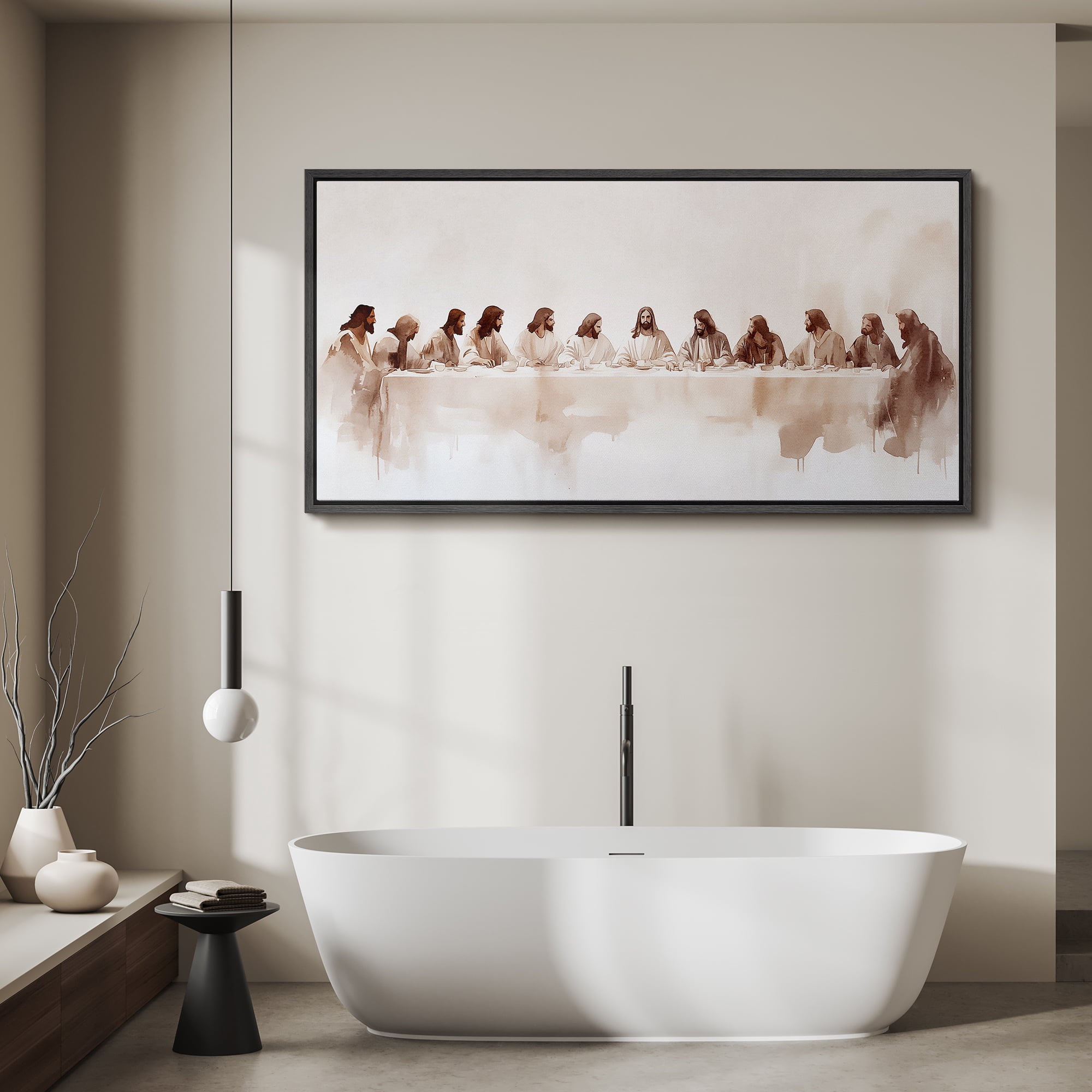Large Framed Canvas Print The Last Supper Wall Art Decorative Ready to Hang Painting for Living room Bedroom - 60"x30" Black Frame