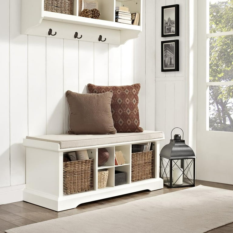 Crosley Furniture Brennan Wood Storage Entryway Bench with Baskets
