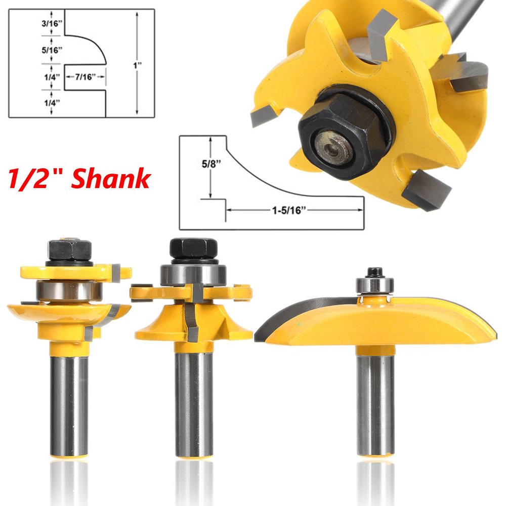 3Pcs 1/2'' Shank Raised Panel Round Door Rail Stile Cutter