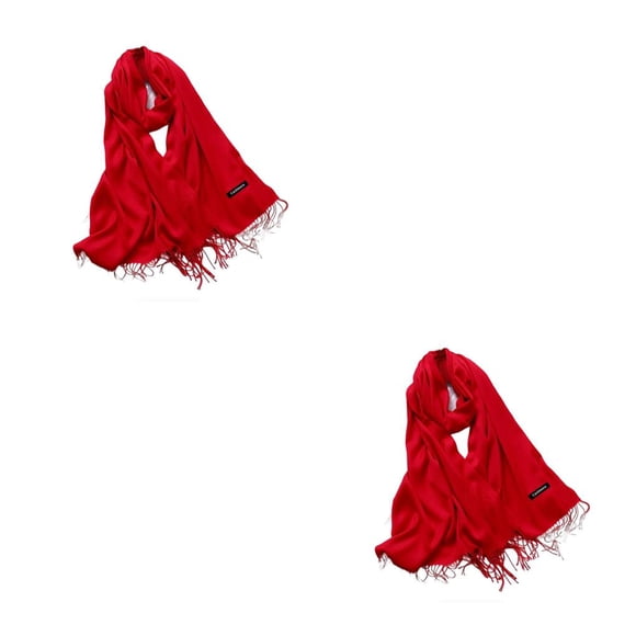Qarigey Bufanda de mujer con borla Color puro Moda Bufandas de invierno Hechas a mano Damas Imitación Chal Wraps Decoraciones de viaje Rojo Rojo 200*70cm 2piezas