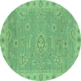 thumbnail image 1 of Ahgly Company Machine Washable Indoor Round Oriental Turquoise Blue Traditional Area Rugs, 4' Round, 1 of 4