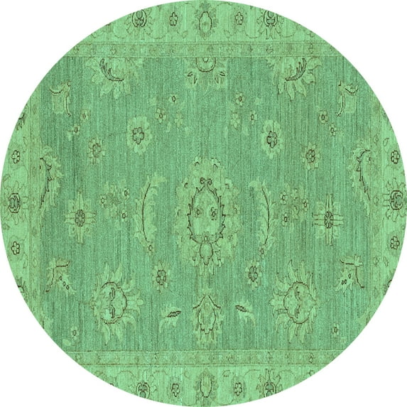 Ahgly Company Indoor Round Oriental Turquoise Blue Traditional Area Rugs, 3' Round