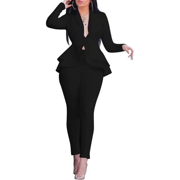 Women's Two Piece Peplum Blazer and Pants Set – Elegant White Business Casual Outfit for Work, Office, and Formal Events