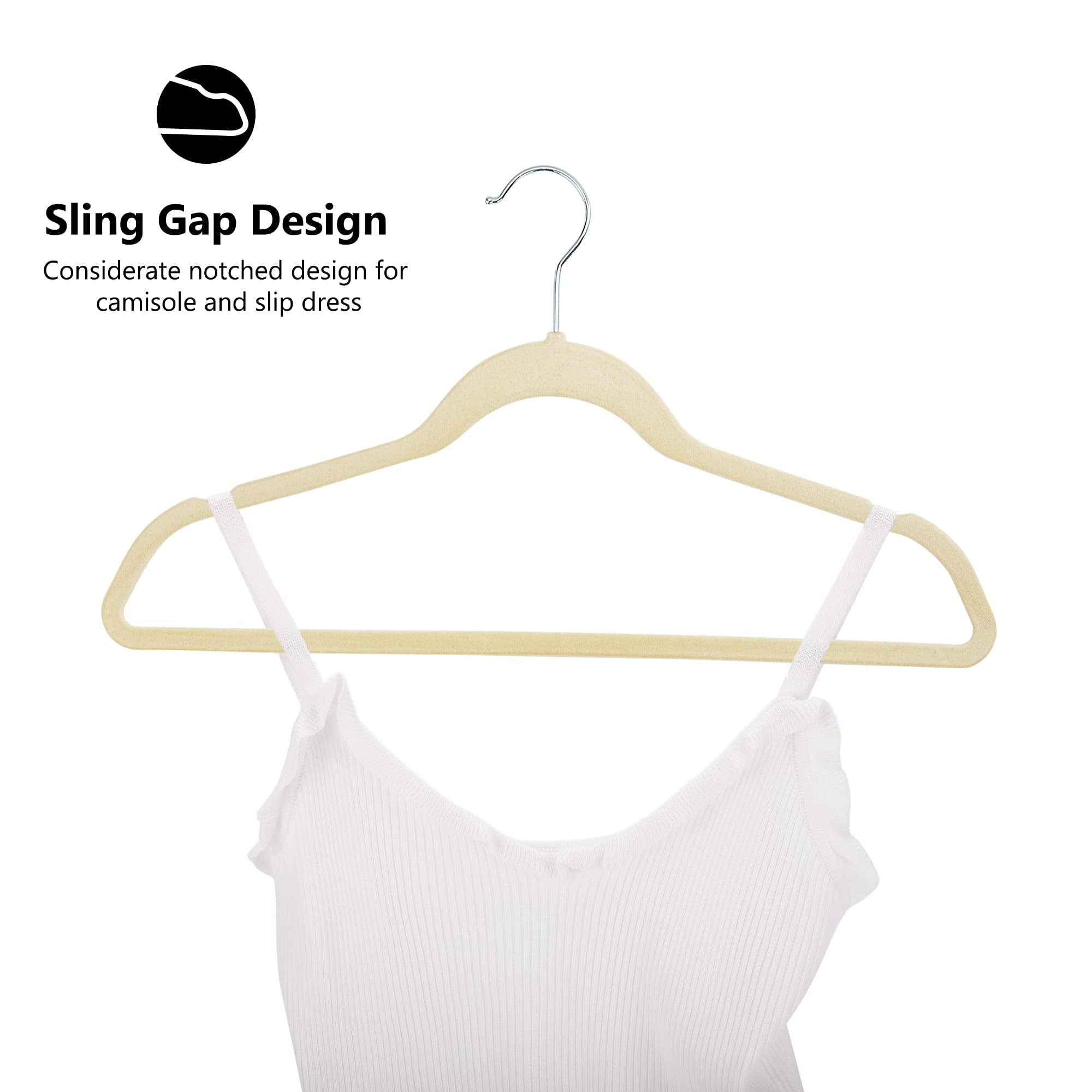 ACSTEP Velvet Hangers 60 Pack, Non-Slip Felt Clothes Hangers, with 360 Rotating Hook - Beige