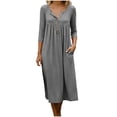 thumbnail image 5 of Amzcrzy Dresses for Women with Pockets Comfy 3/4 Sleeve Button Down Maxi Skirt Casual Solid Color V Neck Womens Summer Dresses Flowy High Waist A-Line Beach Vacation Outfits M, 5 of 6