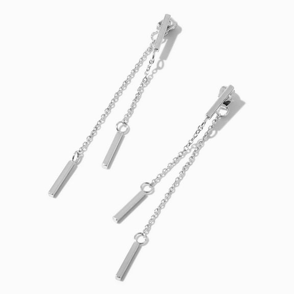 Claire's Silver Threader Double Bar Drop Earrings