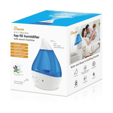 CRANE - 1 Gal. Drop Cool Mist Humidifier with Sound Machine - Blue/White