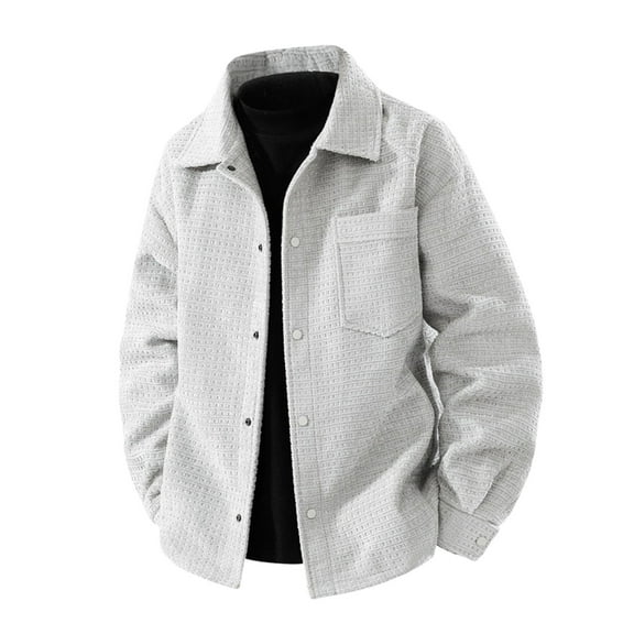 qelini Mens Cargo Jackets with Pockets Long Sleeve Collared Coats Solid Zip up Jackets Trendy Winter Outerwear