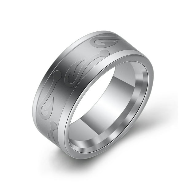 Anillo de acero inoxidable Qarigey 8mm Unisex con patrón de anzuelo