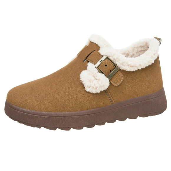 Xfvqtps Womens Fashion Boots Velvet Upper Winter Shoes Buckle Closure Warm Snow Boots Casual Outdoor Footwear Comfortable Wear Brown