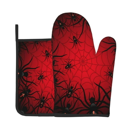 

KLL Spiders On The Web And Space Pattern Oven Mitts and Pot Holders 2pcs Sets for Kitchen Oven Mitt Heat Resistant 536°F Oven Gloves for Kitchen Cooking and Baking