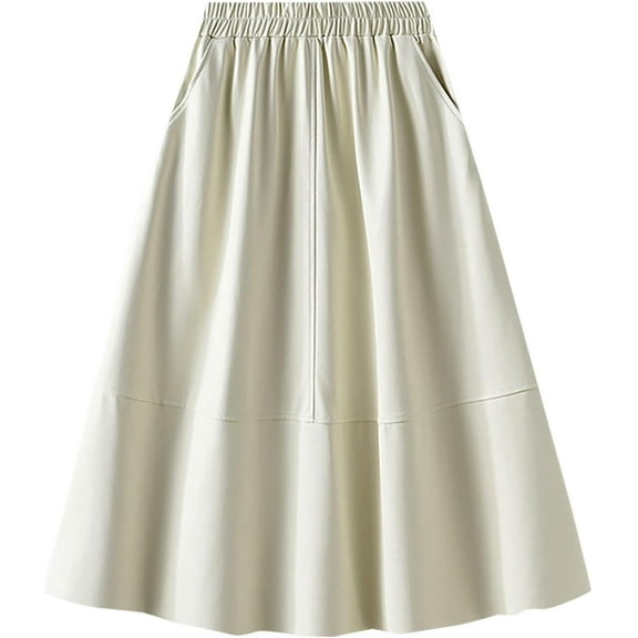 Zhengup Women's Casual Midi Skirt A-line High Waist Skirt PU Leather Flared Skatter Skirt