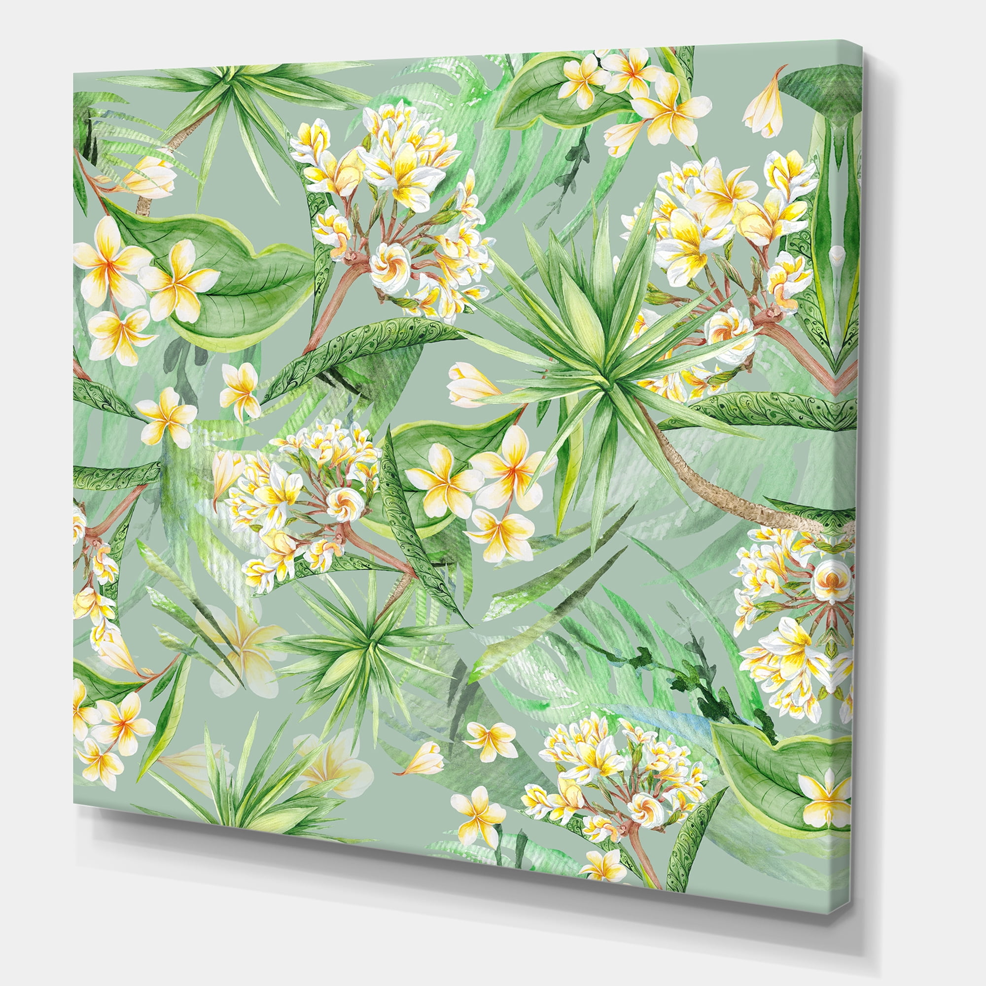 Designart ' Yellow Flowers and Tropical Foliage XIV ' Modern Canvas Wall Art Print