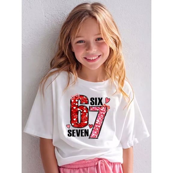 Cute Number 6 7 Birthday Aesthetic, The Children's Place Girls' Sports Girls Shirts Short Sleeve Soft 100% Cotton T-Shirts Plain Tees Tops Clothes Crew Neck for Kids