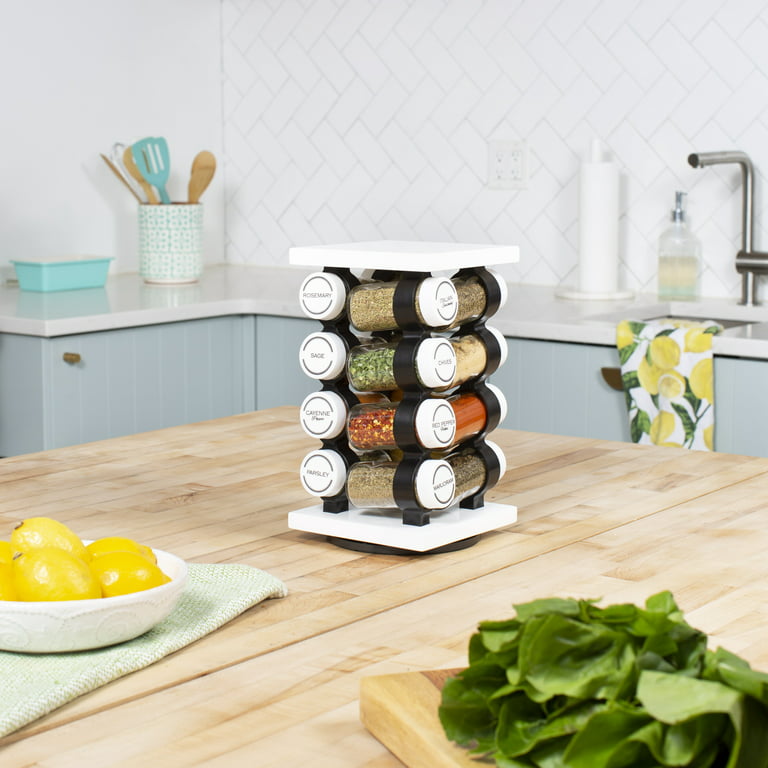New Sealed Box Kitchen Worthy 8 Jars Rotating Spice Rack Set Rotate 360°  White