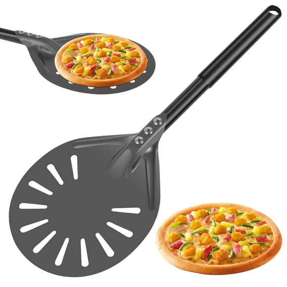Pizza Turning Peel with Long Handle Aluminum Pizza Peel Spinner Perforated Pizza Turner Spinner Non-Stick Pizza Paddle Scratch Resistant Pizza Peel Paddle for Home Oven
