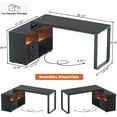 thumbnail image 2 of Aheaplus L Shaped Desk with Drawers, 55" Corner Computer Desk with File Cabinet, L-Shaped Desk with Power Outlets &LED Lights, Large Reversible Desk with and Storage Shelves for Home Office, Black, 2 of 8