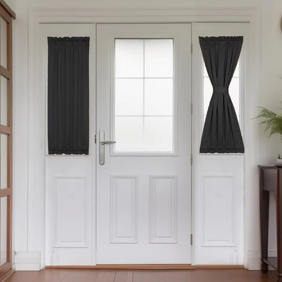 AIR-Blackout French Door Curtains 2 Panels, Front Door Curtains for Small Window Privacy, Room Darkening Thermal Curtain Side Lights Door Panels 25x40 Inch Black 2 Panel Curtains