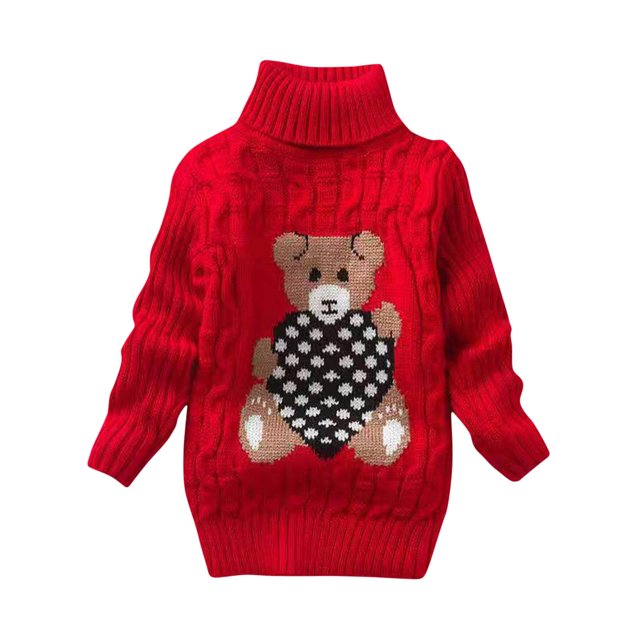RXIRUCGD Mode Fille et Garçon Chandail Décontracté à Manches Longues Col Roulé Épais (Rouge, Taille : 6 Ans)