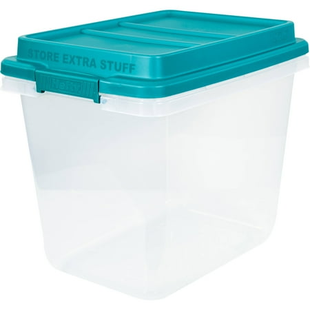 Hefty HI-RISE Storage Bins 32 Qt. Stackable Bin with Latch Teal/Clear