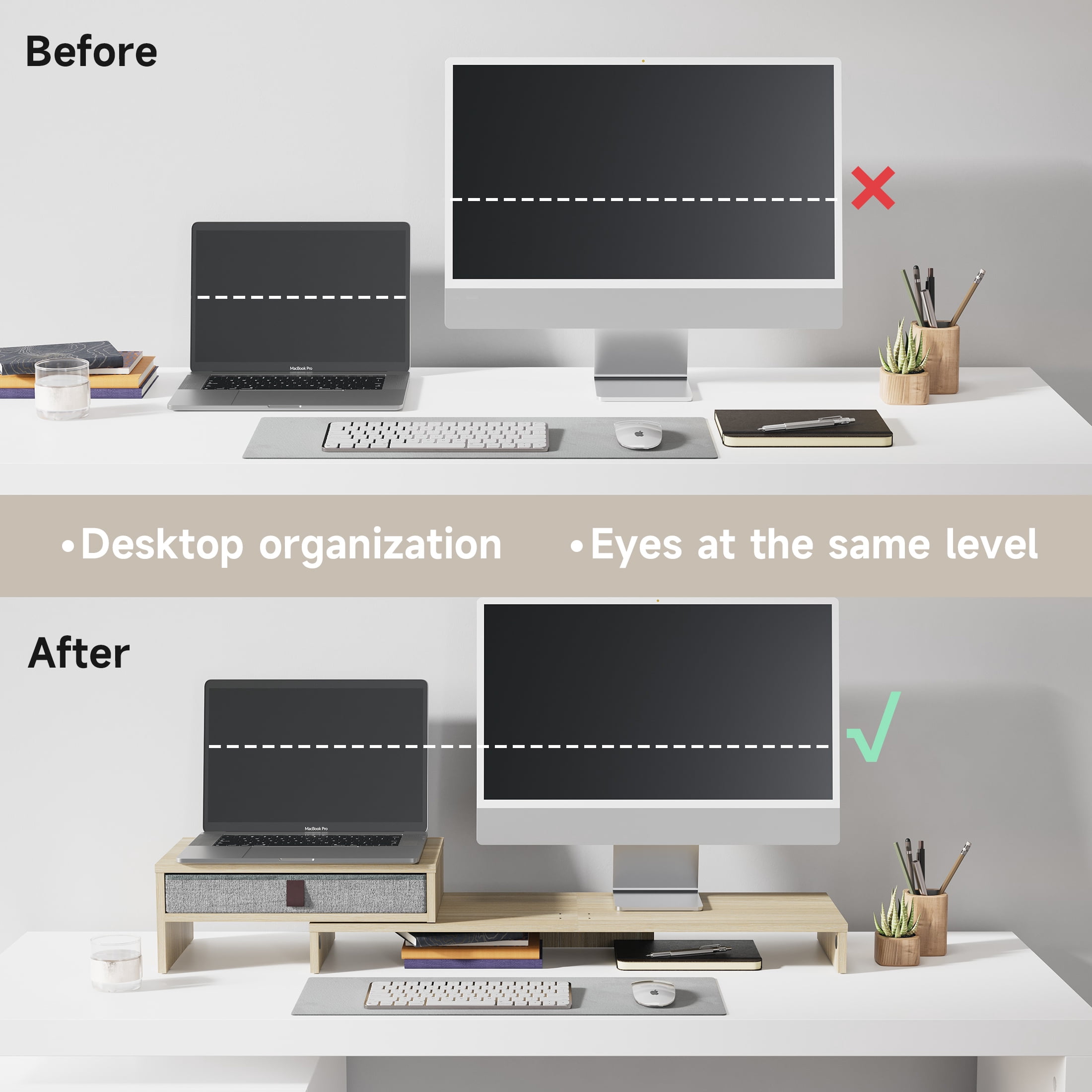Fenge Computer Monitor Riser Stand with Drawer for 2 or 3 Monitors