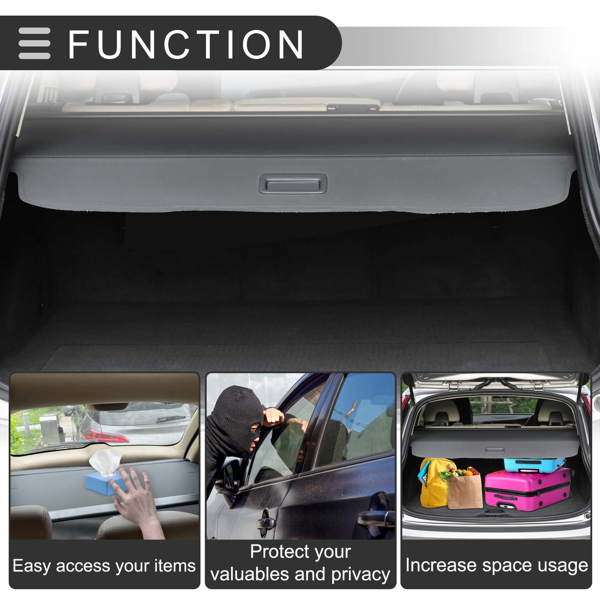 Unique Bargains Retractable Cargo Cover for Jeep Rear Parcel Shelf Security Shade Black