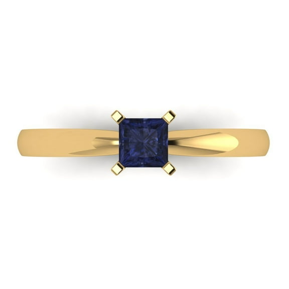 Solitaire Engagement Ring for Women - 0.5ct Simulated Blue Sapphire in 14K Yellow Gold Promise Ring