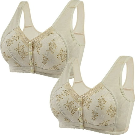 SNOWSONG Bras for Women Clearance! Women s Lace Front Button Printed Non-Steel Ring Underwear Large Size Bra Set  Bra Pack  Front Closure Bras for Women  Wireless Bras 2Pcs Underwear Green XL