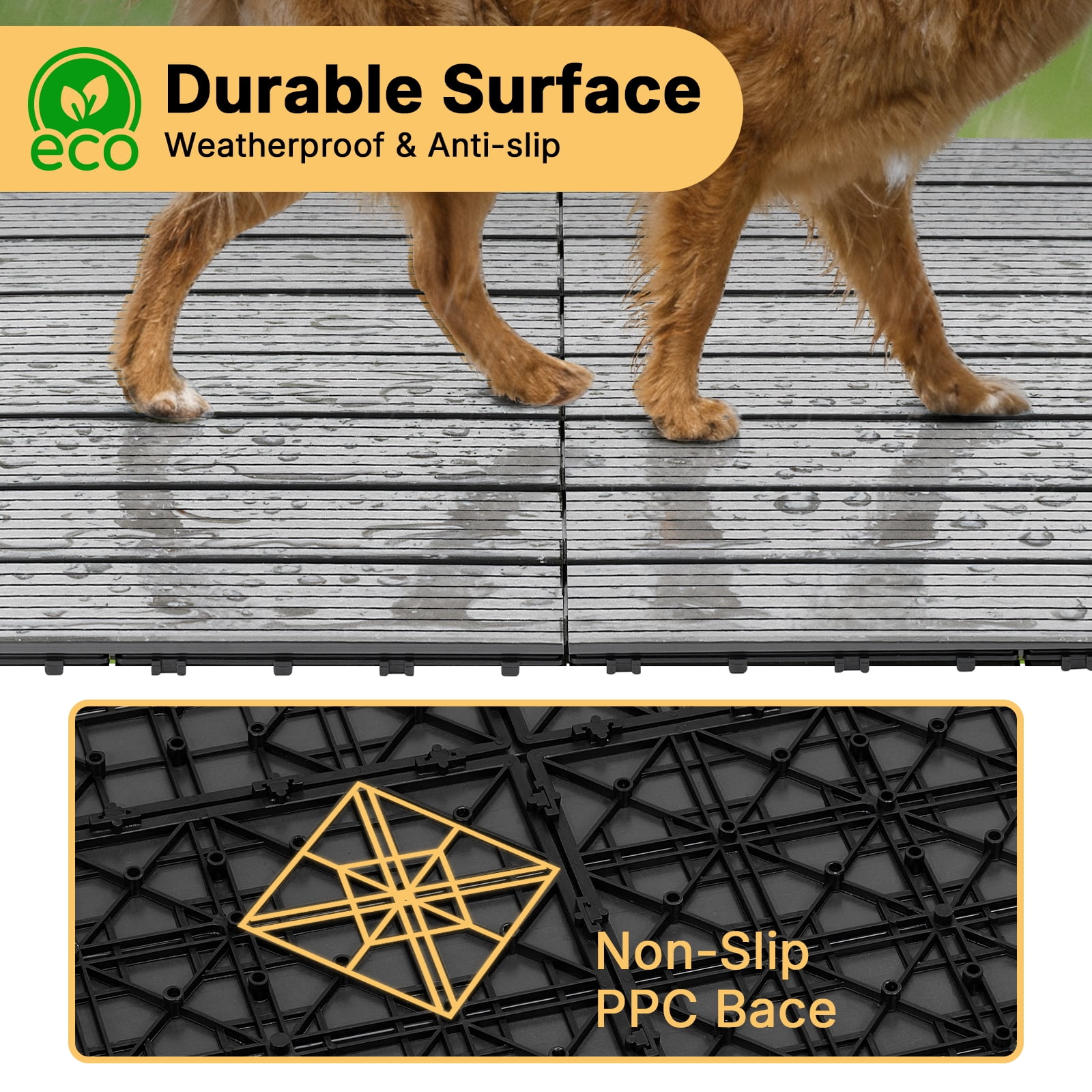 Veehoo Outdoor Flooring Decking for Dog Kennels, 4' x 2' Waterproof Dog Training Platform, Portable Deck for RV, Pet Enclosures,Grey (24 x 12 inches, 4PCS)