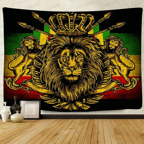 JANS.NO1 Rasta Rastafarian Tapestry, Large Soft Flannel, Lion Crown Flag Hippie Art Wall Hanging Tapestries for Living Room Bedroom Decor Banner GTZYFS635
