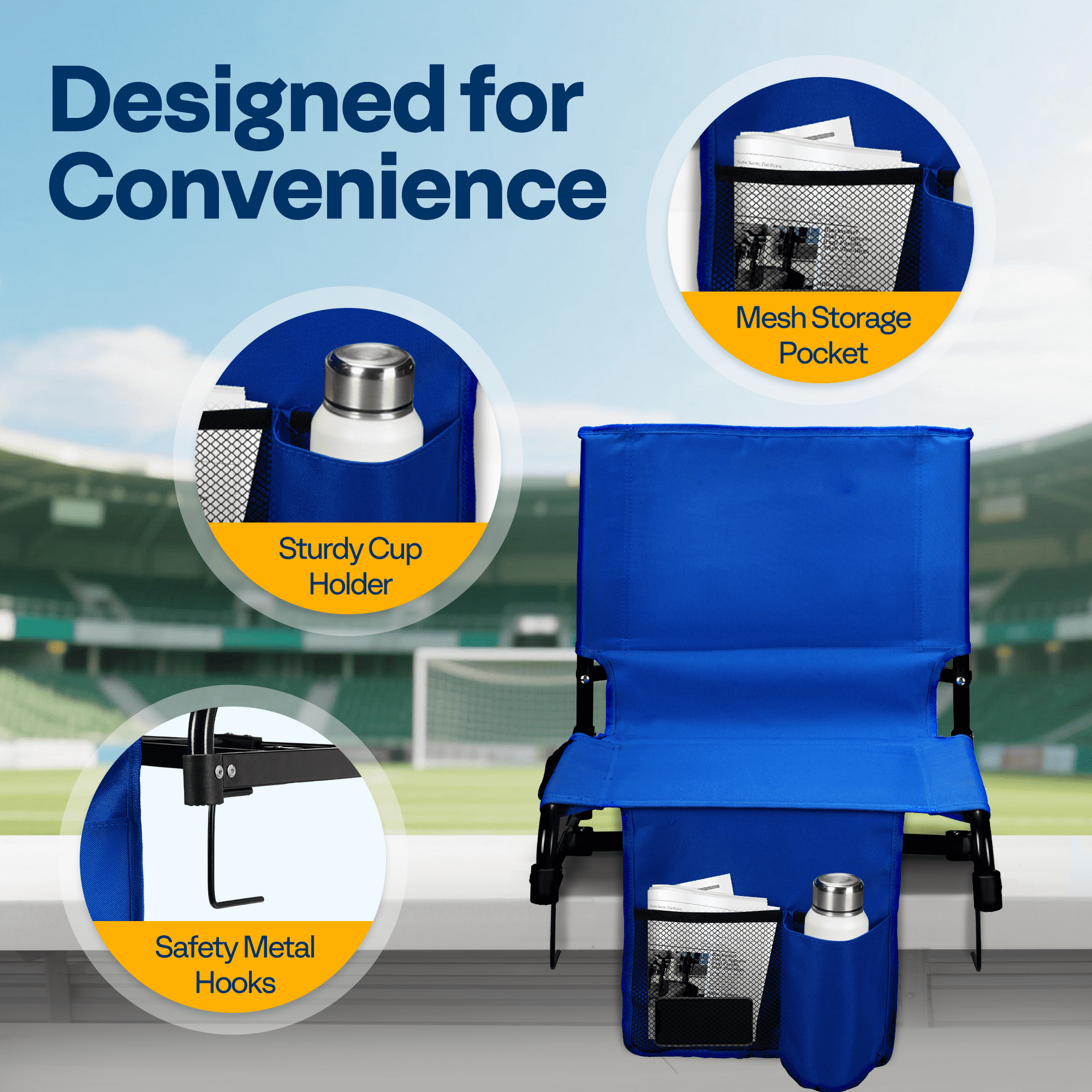 SPECSTAR Portable Folding Stadium Seat for Bleachers, 2Pack Bleacher Chair Padded Cushion with Back Support, Waterproof & Lightweight Chair with Cup Holder2 Pack, 350lb Capacity