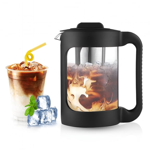 ACDANC Iced Coffee Tea Maker,51 OZ Cold Brew Coffee Maker,Iced Coffee Machine and Tea Brewer,Cold Brew Maker with Deluxe Stainless Steel Filter,Bean Spoon&Cup Brush - Black