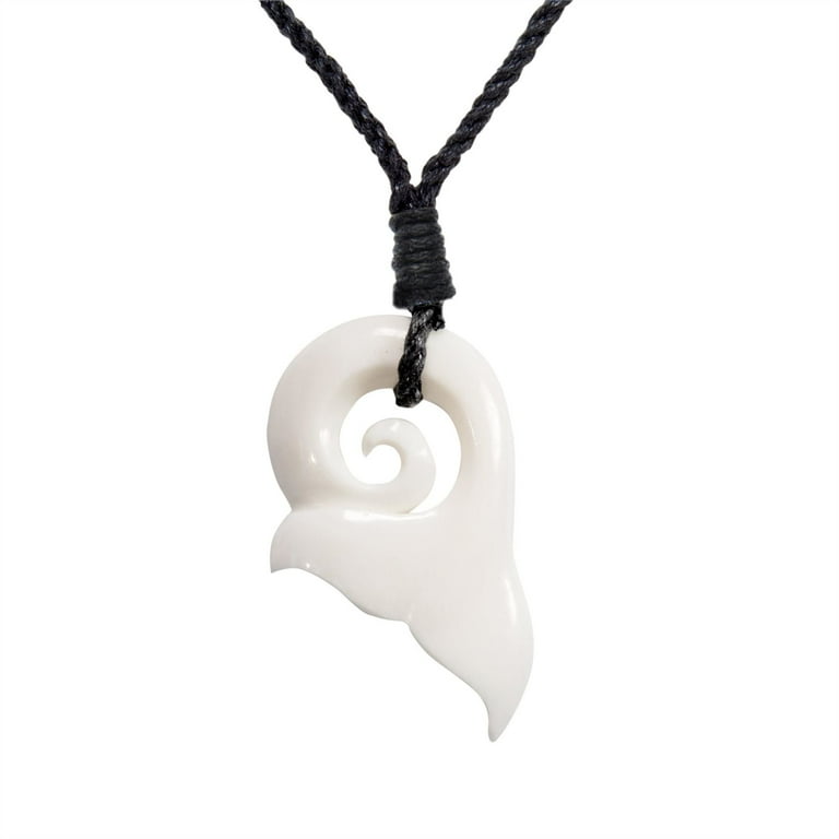 81stgeneration Koru Whale Tail Carved Bone Pendant Hawaii Necklace