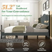 Papajet Upholstered Queen Size Bed Frame with 51.2 LED Headboard & Wood Slats, Dark Grey
