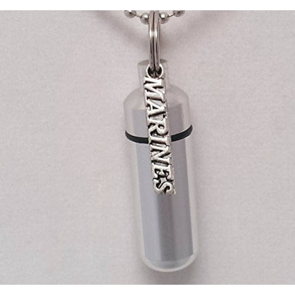 Patriotic MARINES Cremation Urn on 24" Chain with Engraved Flag - Includes Velvet Pouch & Fill Kit