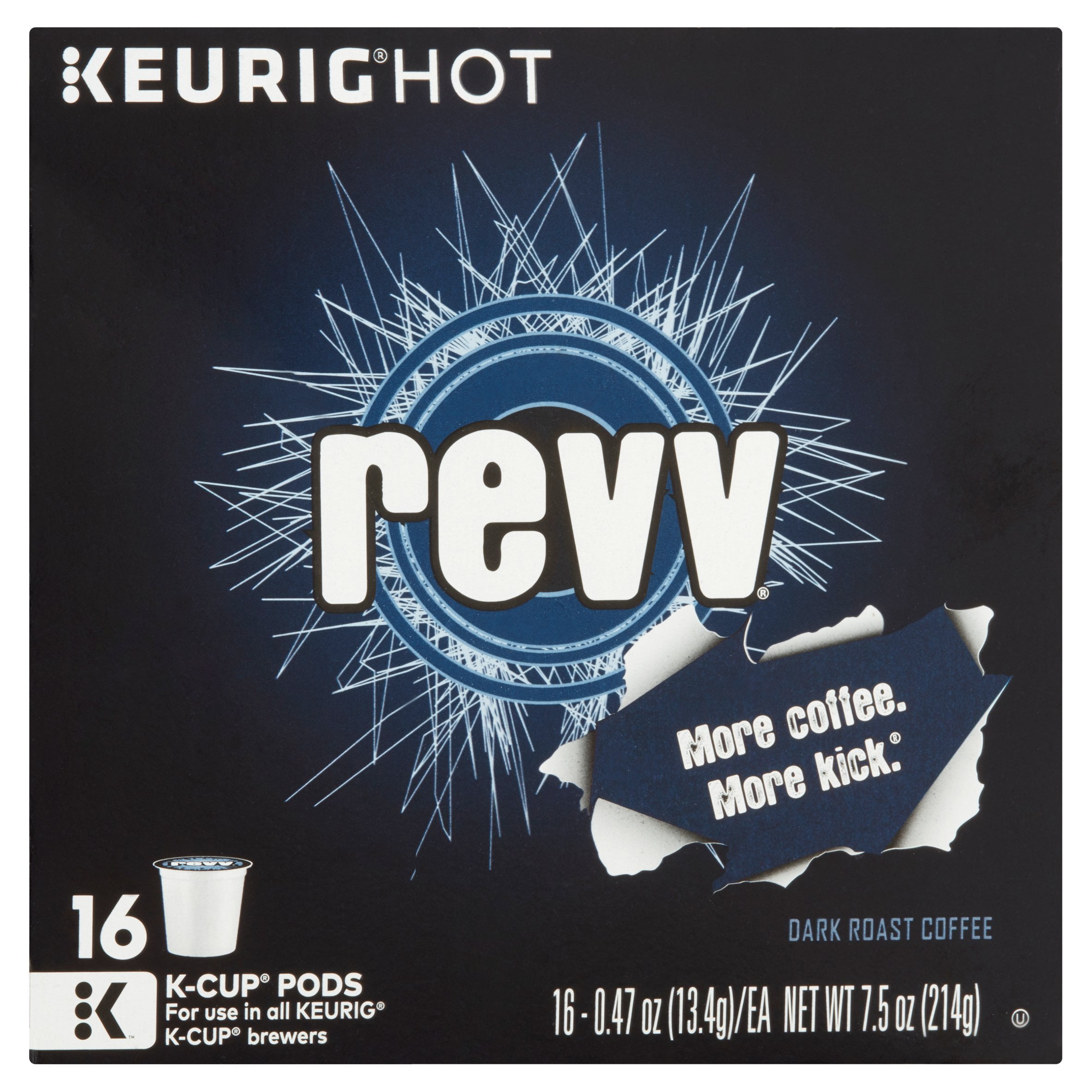REVV Keurig SingleServe Kcup Pods, Dark Roast Coffee, 16 count
