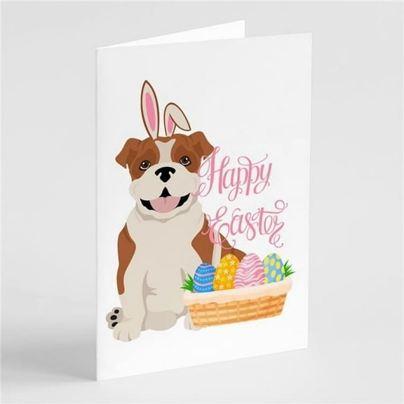 Red English Bulldog Easter Greeting Cards and Envelopes Pack of 8 7 in x 5 in