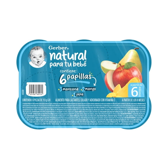 Alimento para lactantes Gerber cosecha natural varios sabores 6 pzas de 113 g c/u