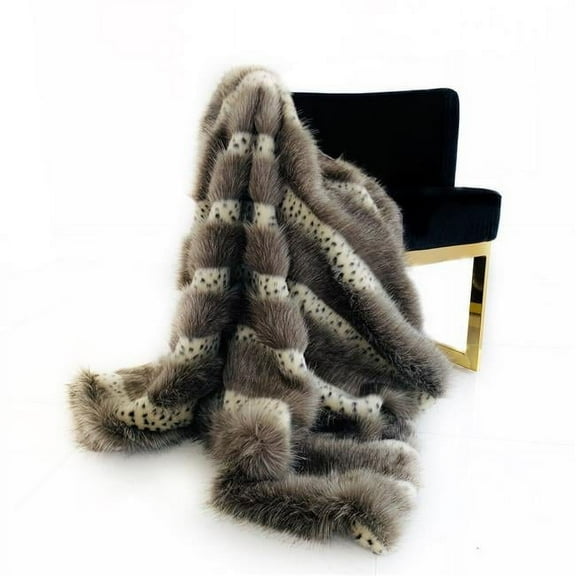 Plutus Brands 60 x 84 in. Two Tone Feather Faux Fur Luxury Throw Blanket, Gray
