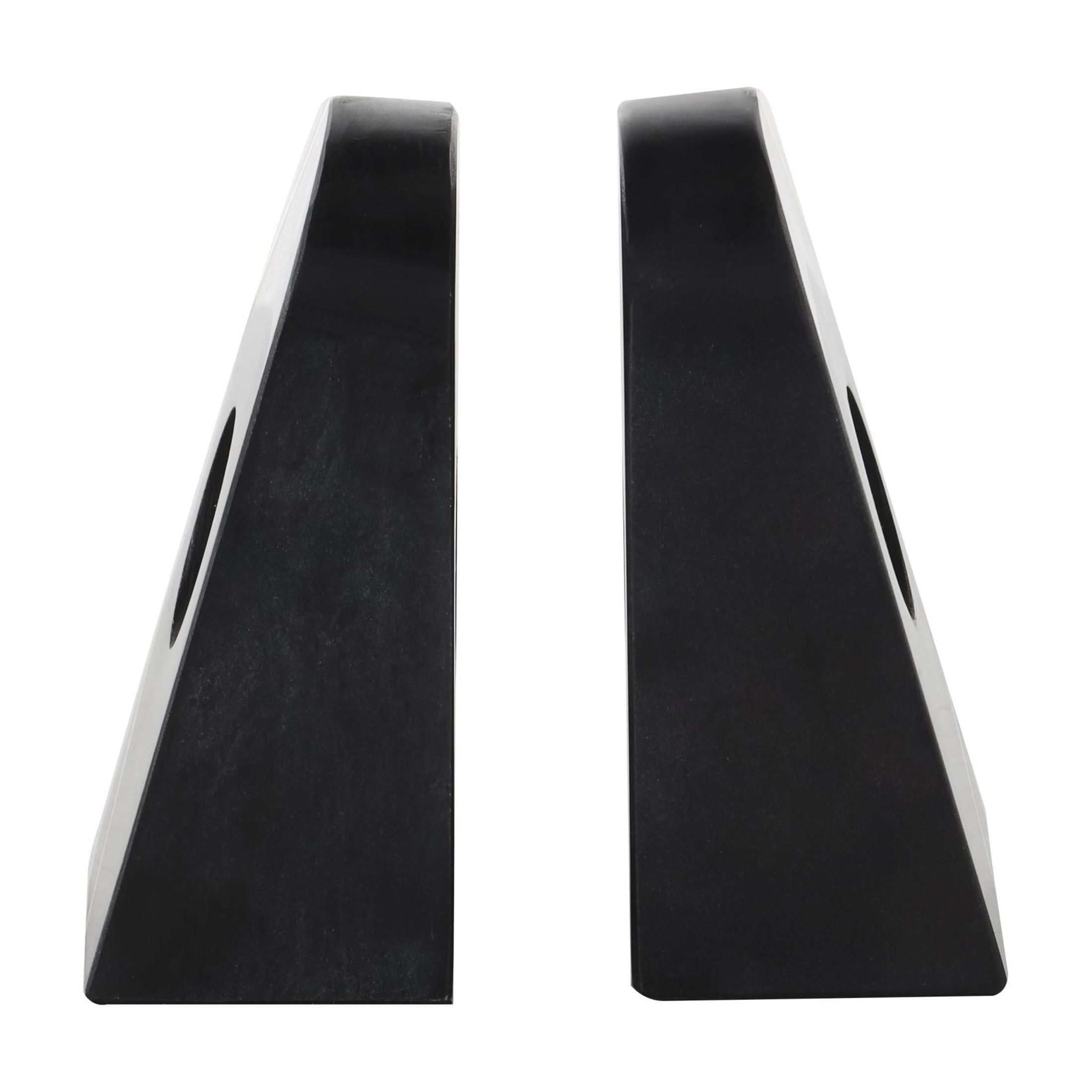 DecMode 3" Curved Pyramid Geometric Black Marble Bookends with Diagonal Gold Stripes (Set of 2)
